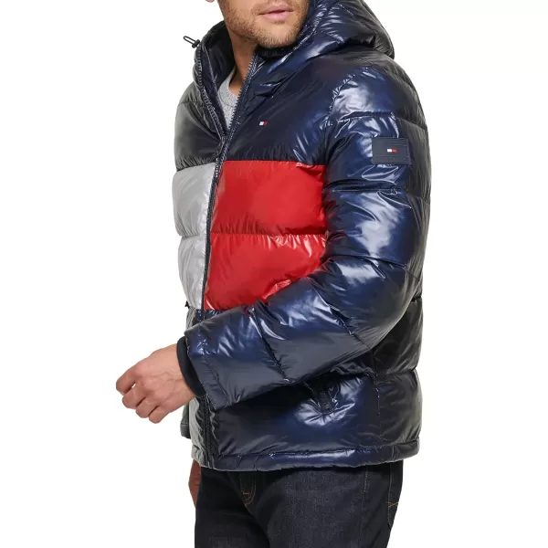 Tommy Hilfiger Mens Hooded Puffer JacketPearlized Navy Tommy Flag