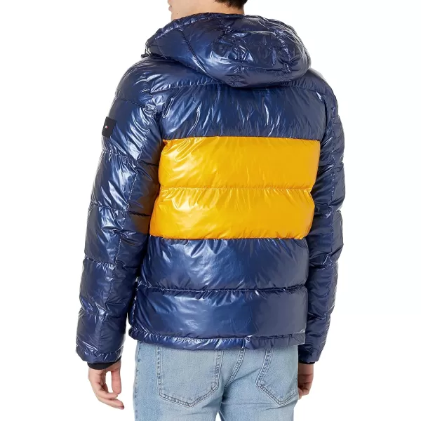 Tommy Hilfiger Mens Hooded Puffer JacketPearlized NavyYellow