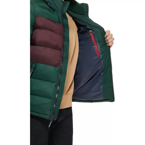 Tommy Hilfiger Mens Hooded Puffer JacketPine Colorblock