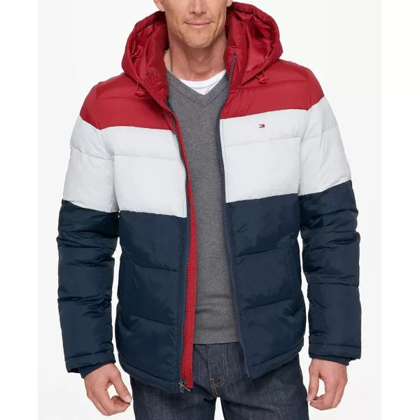 Tommy Hilfiger Mens Hooded Puffer JacketRedIceNavy