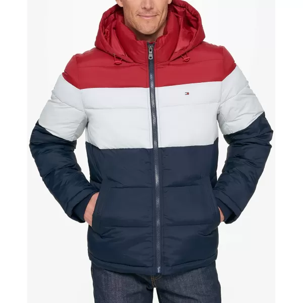 Tommy Hilfiger Mens Hooded Puffer JacketRedIceNavy