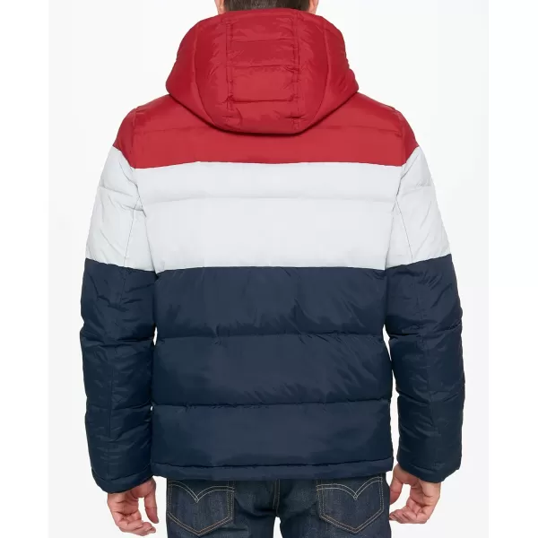 Tommy Hilfiger Mens Hooded Puffer JacketRedIceNavy