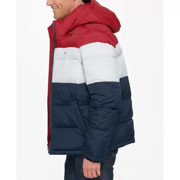 Tommy Hilfiger Mens Hooded Puffer JacketRedIceNavy