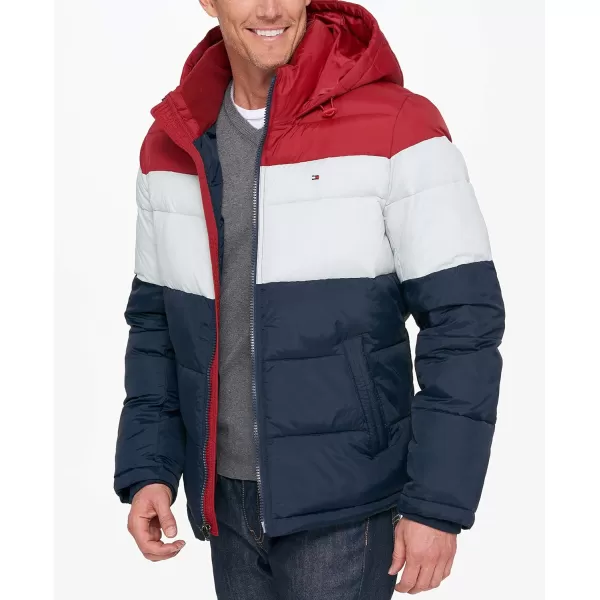 Tommy Hilfiger Mens Hooded Puffer JacketRedIceNavy