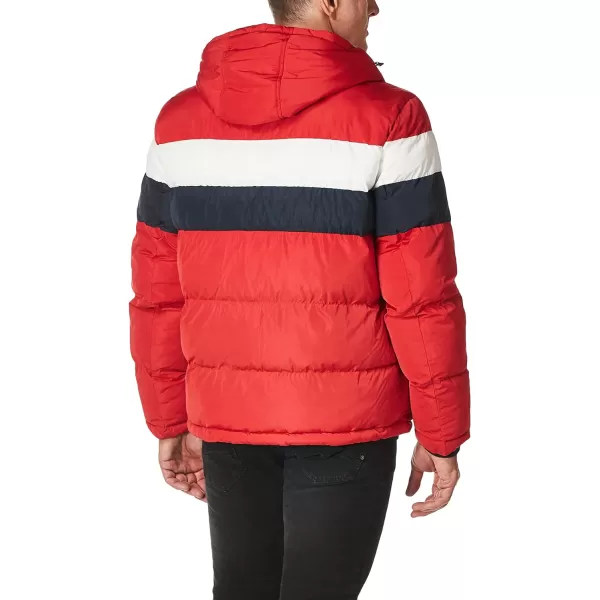 Tommy Hilfiger Mens Hooded Puffer JacketRedIceNavy Poly Tech