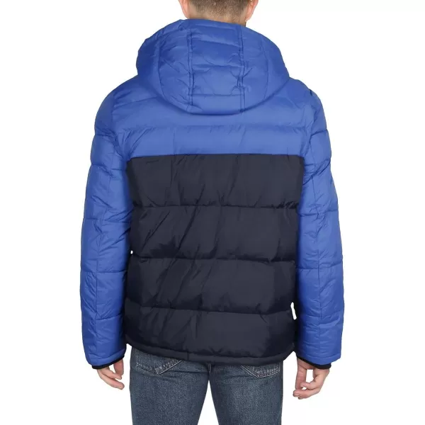 Tommy Hilfiger Mens Hooded Puffer JacketRoyal Blue Color Block