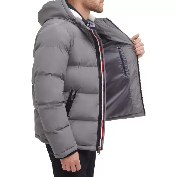 Tommy Hilfiger Mens Hooded Puffer JacketSmoke Poly Tech