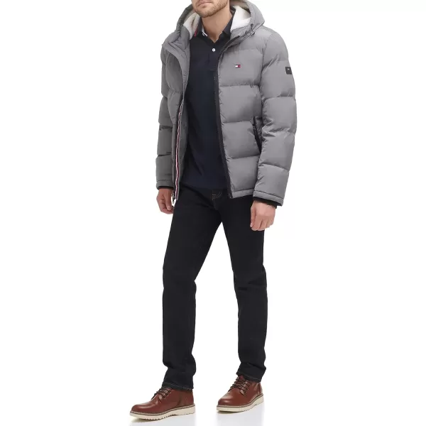 Tommy Hilfiger Mens Hooded Puffer JacketSmoke Poly Tech