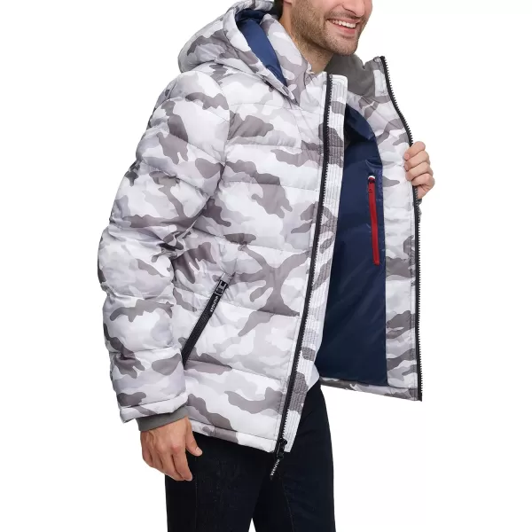 Tommy Hilfiger Mens Hooded Puffer JacketWhite Camo