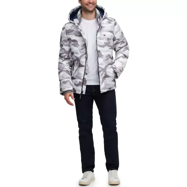 Tommy Hilfiger Mens Hooded Puffer JacketWhite Camo