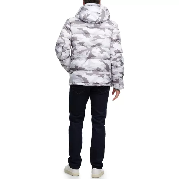 Tommy Hilfiger Mens Hooded Puffer JacketWhite Camo