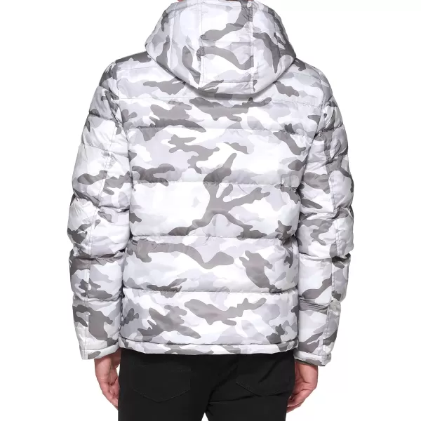 Tommy Hilfiger Mens Hooded Puffer JacketWhite Camouflage