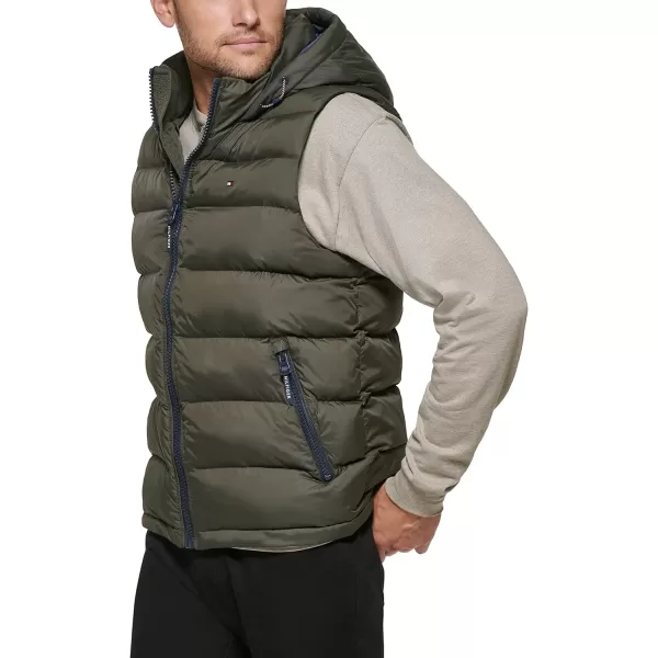 Tommy Hilfiger Mens Hooded Puffer VestOlive