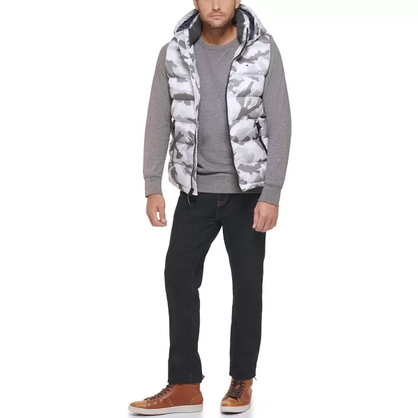 Tommy Hilfiger Mens Hooded Puffer VestWhite Camouflage