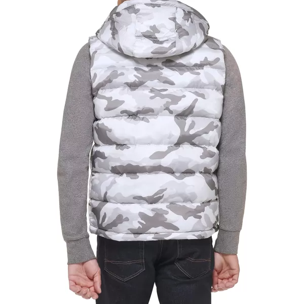 Tommy Hilfiger Mens Hooded Puffer VestWhite Camouflage