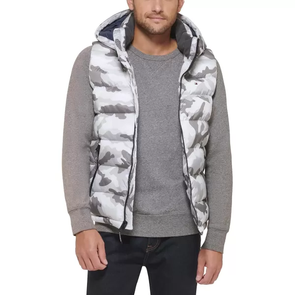 Tommy Hilfiger Mens Hooded Puffer VestWhite Camouflage