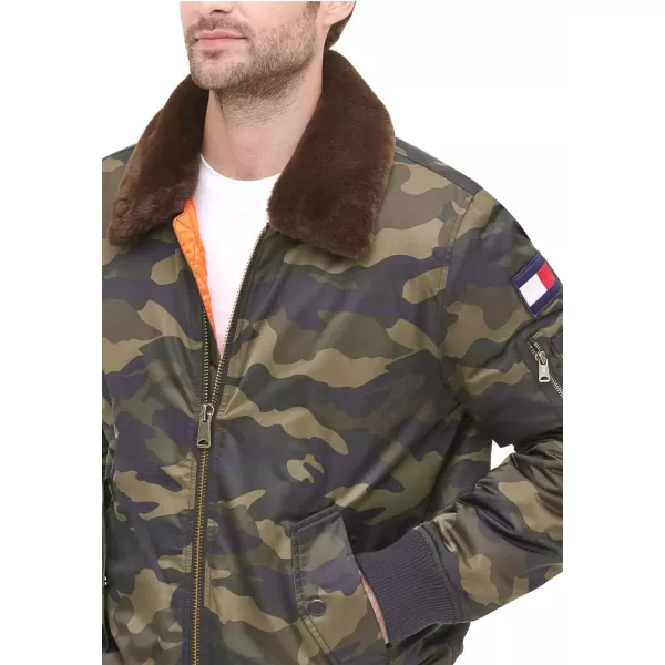 Tommy Hilfiger Mens Laydown Officer Jacket With Attached Pile CollarStandard Camo W Flag Patch