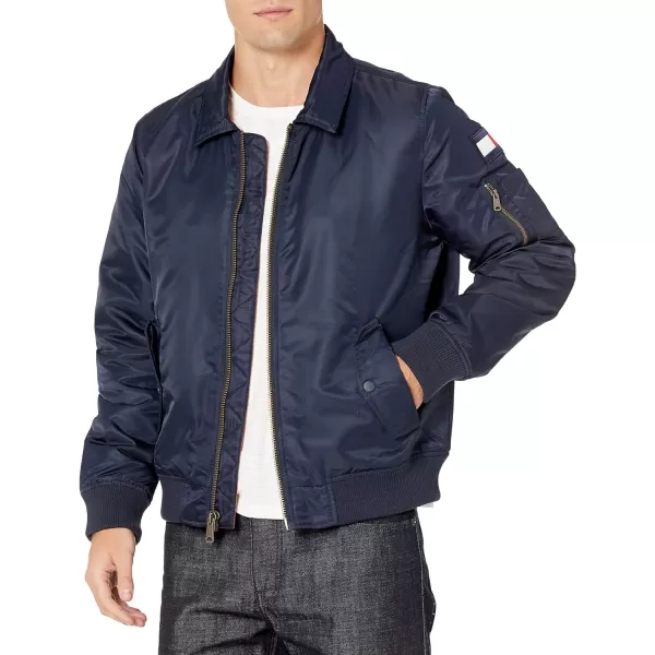 Tommy Hilfiger Mens Laydown Officer Jacket With Attached Pile CollarStandard Navy W Flag Patch