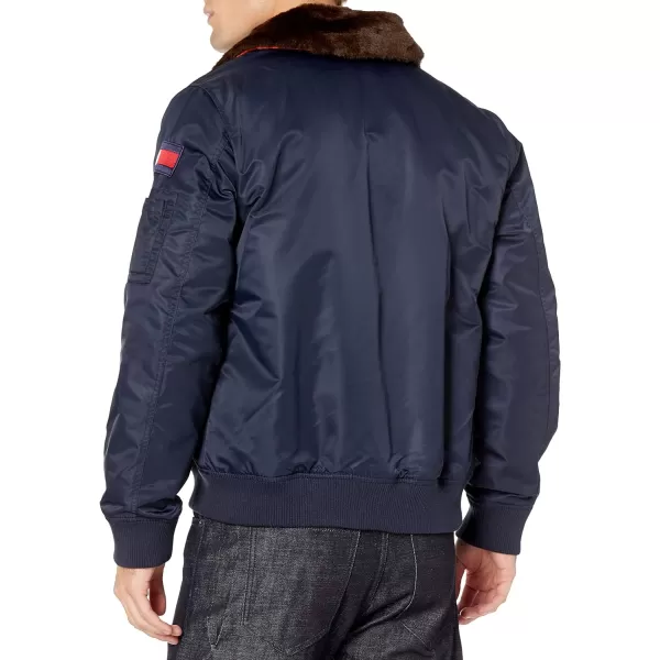 Tommy Hilfiger Mens Laydown Officer Jacket With Attached Pile CollarStandard Navy W Flag Patch