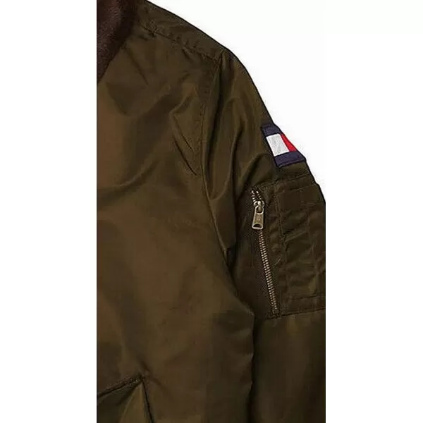 Tommy Hilfiger Mens Laydown Officer Jacket With Attached Pile CollarStandard Olive W Flag Patch