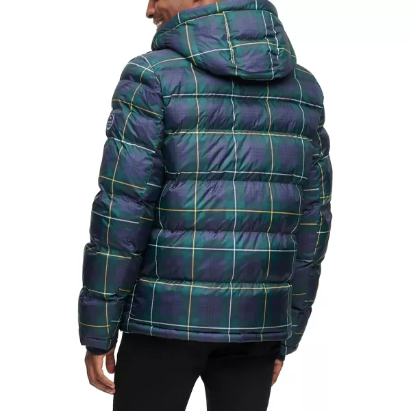 Tommy Hilfiger Mens Legacy Hooded Puffer JacketGreen Plaid