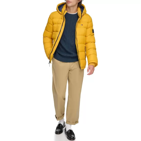 Tommy Hilfiger Mens Legacy Hooded Puffer JacketYellow