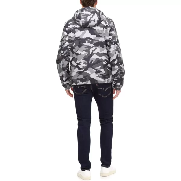 Tommy Hilfiger Mens Lightweight Active Water Resistant Hooded Rain JacketGrey Camouflage