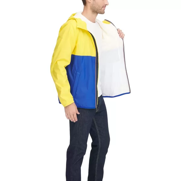 Tommy Hilfiger Mens Lightweight Active Water Resistant Hooded Rain JacketNeon YellowBlue Colorblock