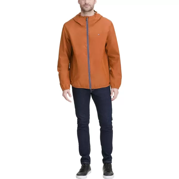 Tommy Hilfiger Mens Lightweight Active Water Resistant Hooded Rain JacketOrange