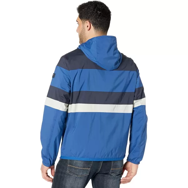 Tommy Hilfiger Mens Lightweight Active Water Resistant Hooded Rain JacketRoyal BlueIceNavy Multi