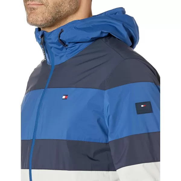 Tommy Hilfiger Mens Lightweight Active Water Resistant Hooded Rain JacketRoyal BlueIceNavy Multi