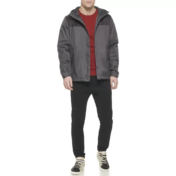 Tommy Hilfiger Mens Lightweight Breathable Waterproof Hooded JacketBlackCharcoal