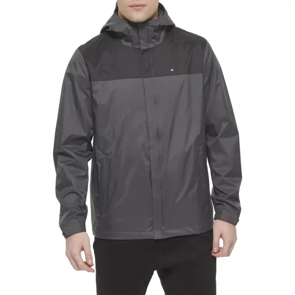 Tommy Hilfiger Mens Lightweight Breathable Waterproof Hooded JacketBlackCharcoal