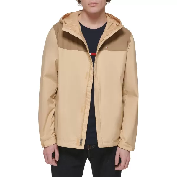 Tommy Hilfiger Mens Lightweight Breathable Waterproof Hooded JacketBrown Color Block