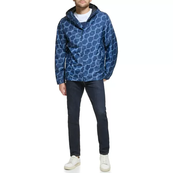 Tommy Hilfiger Mens Lightweight Breathable Waterproof Hooded JacketNavy Rope Print