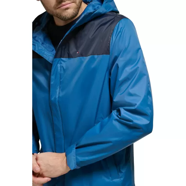 Tommy Hilfiger Mens Lightweight Breathable Waterproof Hooded JacketNavyBlue Color Block