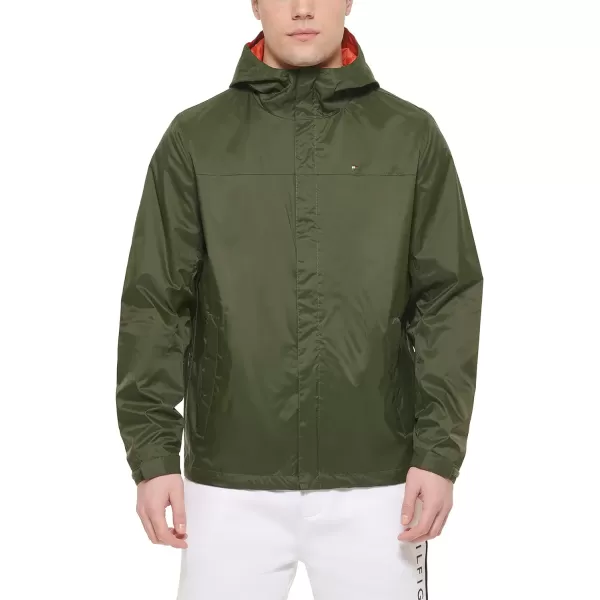 Tommy Hilfiger Mens Lightweight Breathable Waterproof Hooded JacketOlive