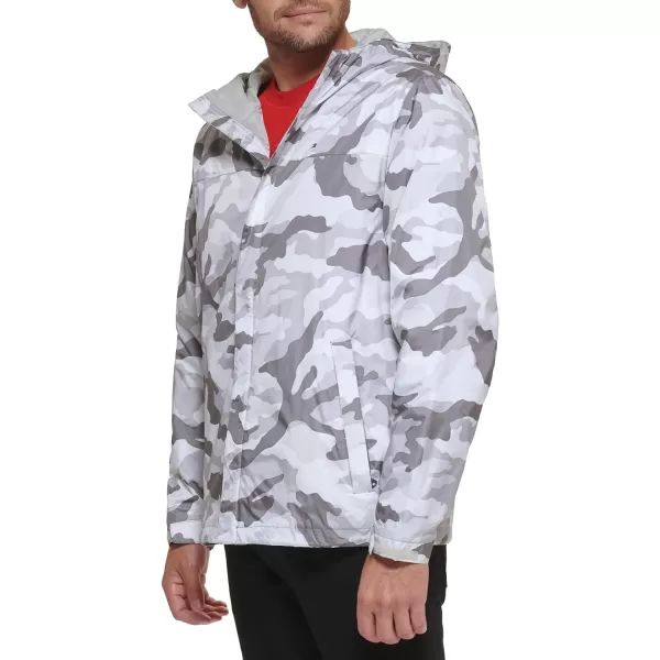 Tommy Hilfiger Mens Lightweight Breathable Waterproof Hooded JacketWhite Camo