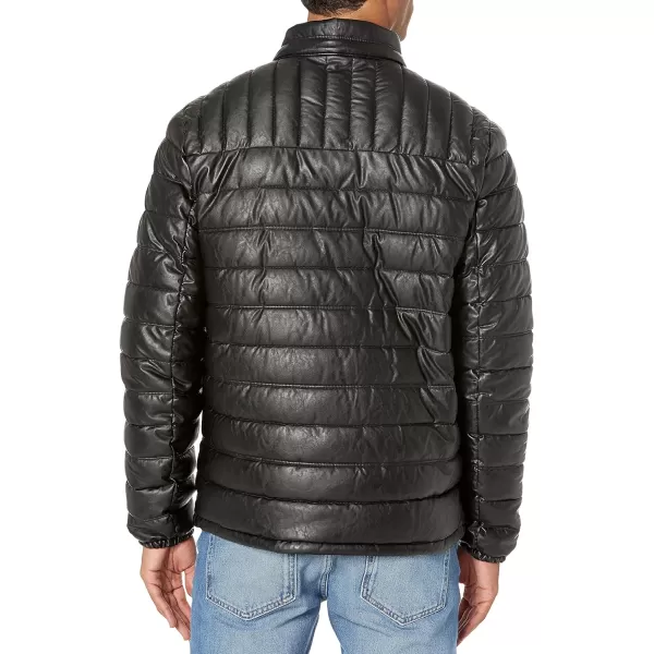 Tommy Hilfiger Mens Lightweight Quilted Faux Leather Puffer JacketBlack Faux Leather