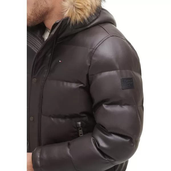 Tommy Hilfiger Mens Lightweight Quilted Faux Leather Puffer JacketSaddle Faux Leather