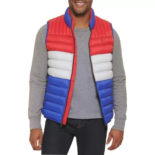 Tommy Hilfiger Mens Lightweight Ultra Loft Quilted Puffer Vest Standard and Big amp TallBright RedIceBlue Colorblock