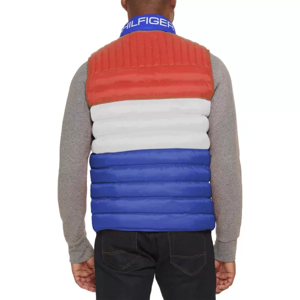 Tommy Hilfiger Mens Lightweight Ultra Loft Quilted Puffer Vest Standard and Big amp TallBright RedIceBlue Colorblock