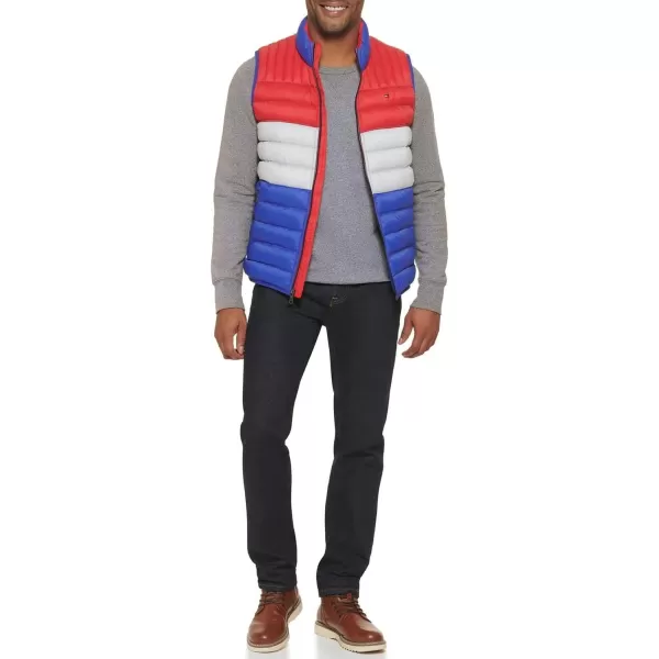 Tommy Hilfiger Mens Lightweight Ultra Loft Quilted Puffer Vest Standard and Big amp TallBright RedIceBlue Colorblock