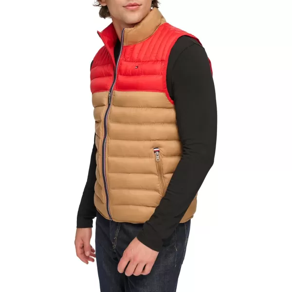 Tommy Hilfiger Mens Lightweight Ultra Loft Quilted Puffer Vest Standard and Big amp TallKhaki Red Camo