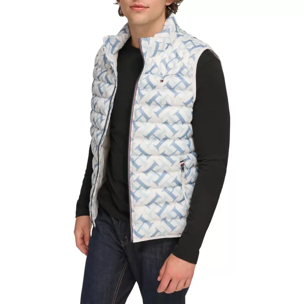 Tommy Hilfiger Mens Lightweight Ultra Loft Quilted Puffer Vest Standard and Big amp TallWhite Blue Th Logo