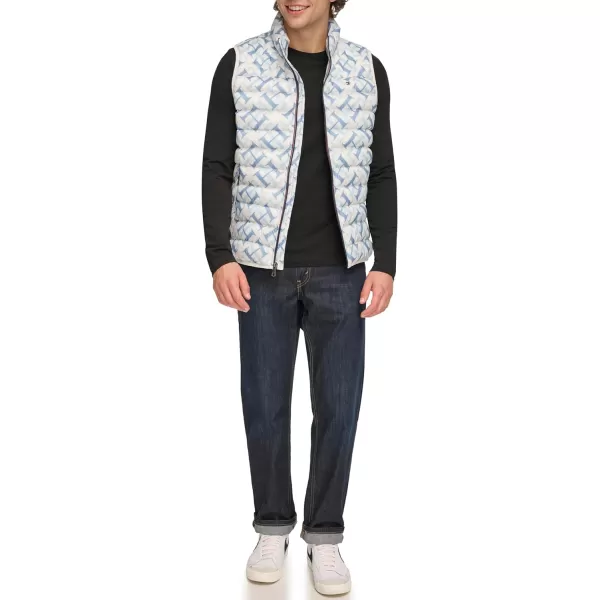 Tommy Hilfiger Mens Lightweight Ultra Loft Quilted Puffer Vest Standard and Big amp TallWhite Blue Th Logo