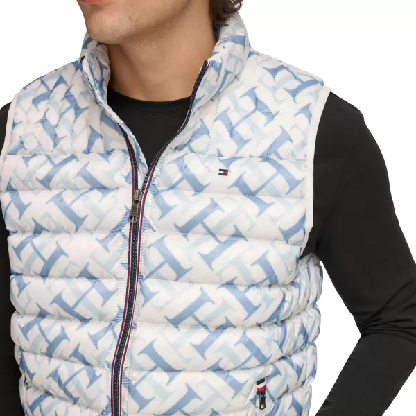 Tommy Hilfiger Mens Lightweight Ultra Loft Quilted Puffer Vest Standard and Big amp TallWhite Blue Th Logo