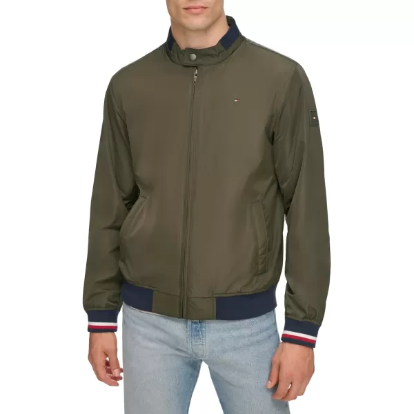 Tommy Hilfiger Mens Lightweight Varsity Rib Knit Bomber JacketArmy Green