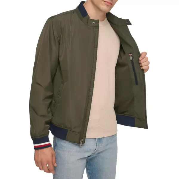 Tommy Hilfiger Mens Lightweight Varsity Rib Knit Bomber JacketArmy Green