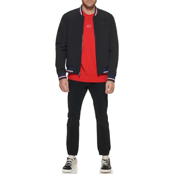 Tommy Hilfiger Mens Lightweight Varsity Rib Knit Bomber JacketBlack Soft Shell